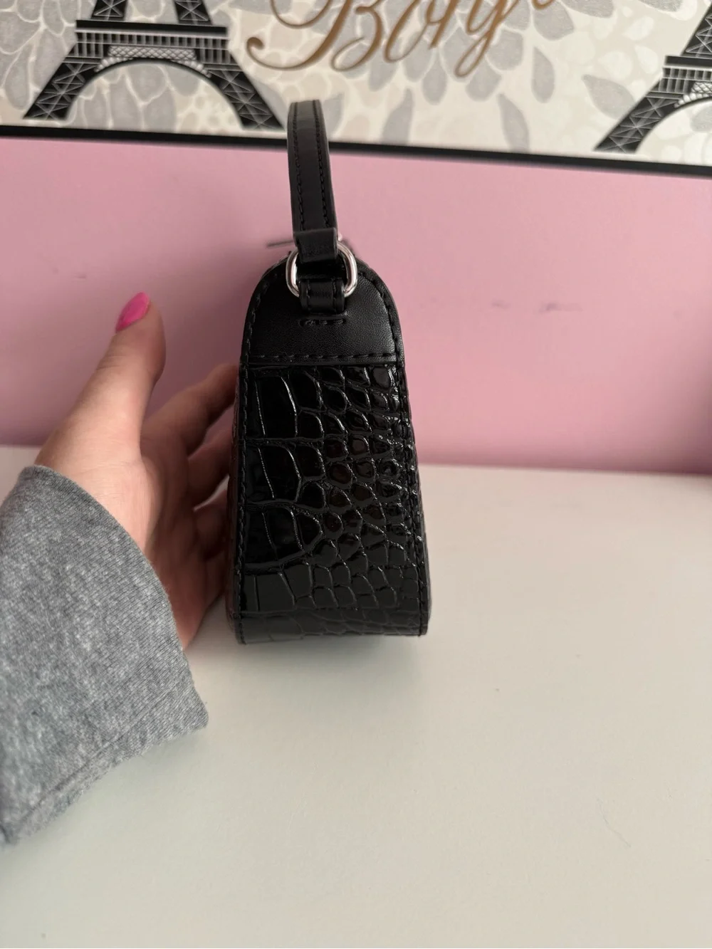 Michael Kors Black Croc-Embossed Mini Top-Handle Bag